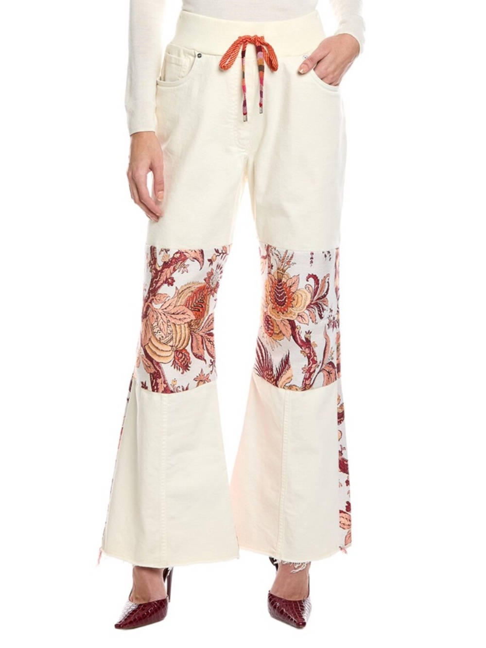 NWT New Etro Milano Balance Jacquard Paneled Wide Leg Jeans Size 26